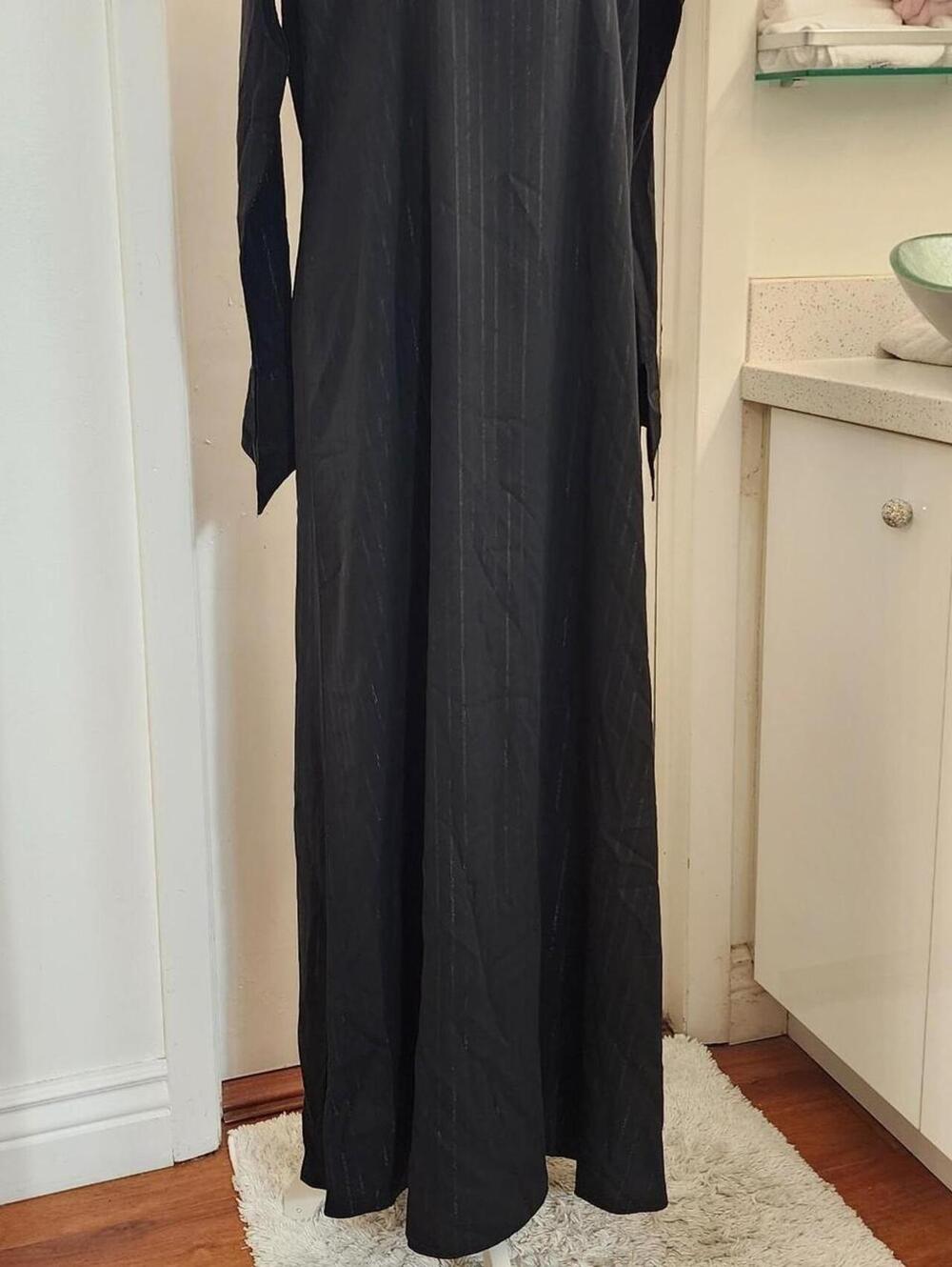 Black Lightweight Gothic Whimsigoth Renaissance Split Sleeve Maxi Dress Size L - Picture 3 of 7